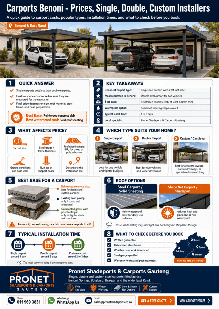 Carports Benoni – Prices, Single, Double, Custom Installers