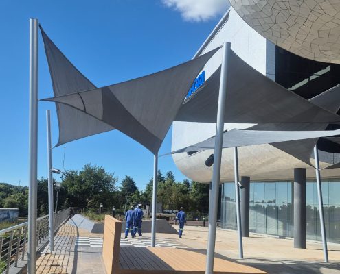 Commercial shade sails installed by Pronet Shadeports and Carports Gauteng